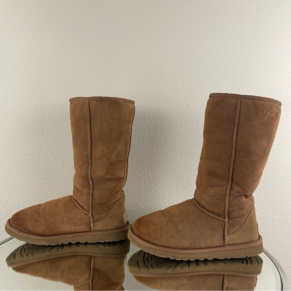 UGG Australia Classic Tall II Chestnut Tan Suede Sheepskin Shearling Wool Boots - Picture 10 of 13